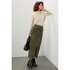 BLANKNYC Women's Hunter Green Leather Front‎ Slit Midi Skirt Size 31